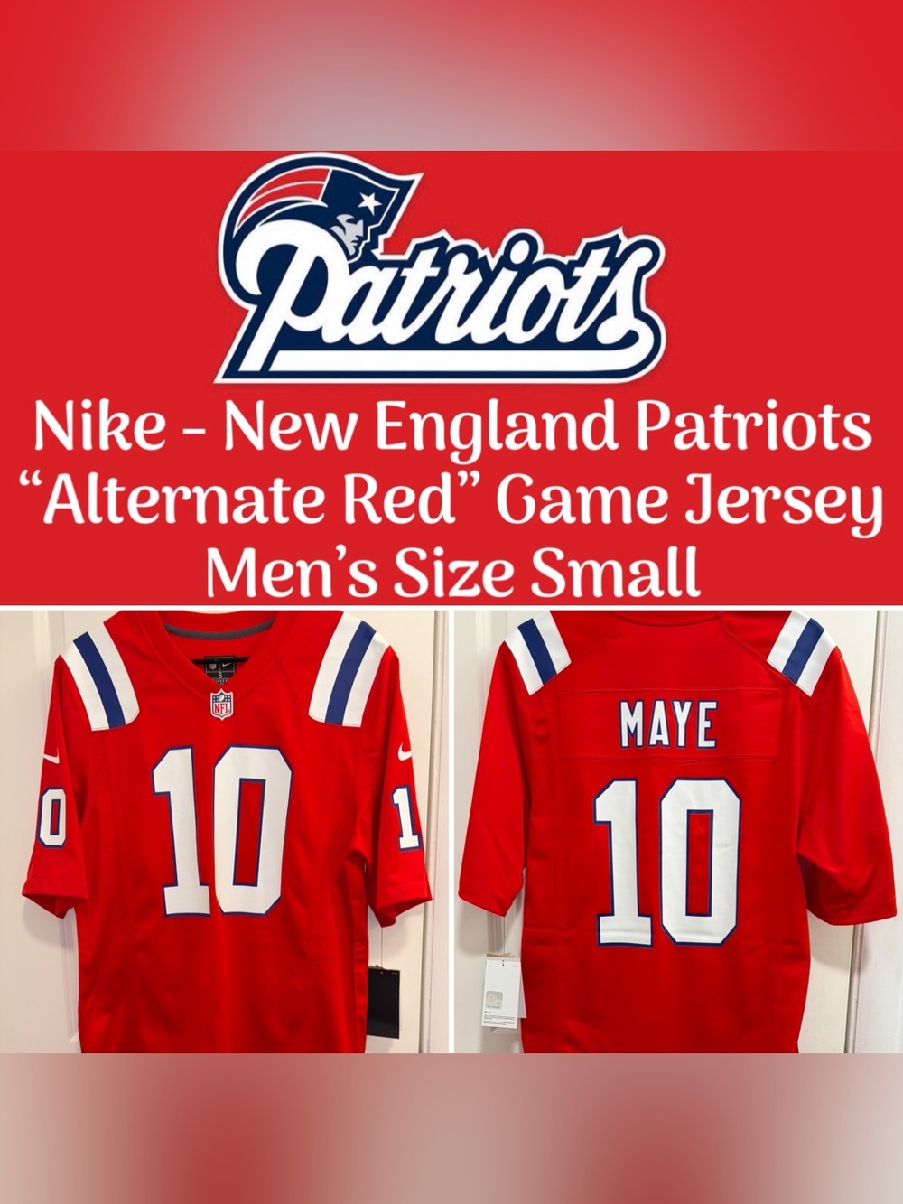Nike - New England Patriots Alternate Red Game Jersey Men’s Size: SM - NWT
